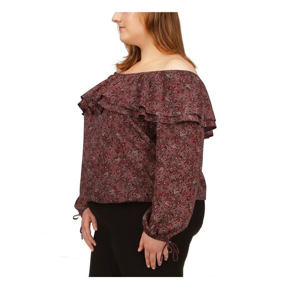 MICHAEL MICHAEL KORS Womens Burgundy Unlined Cuffs Elasticized Top Plus 3X - Picture 3 of 4